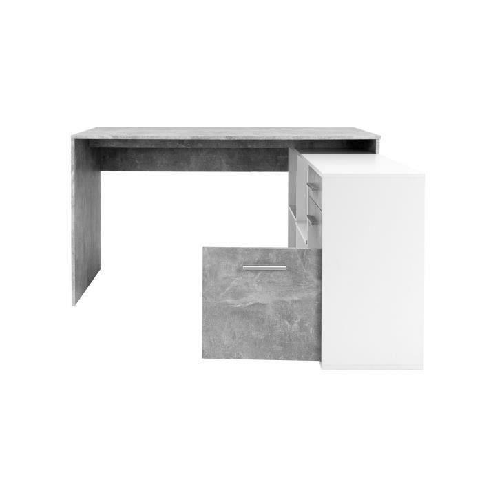 Bureau d'angle London - Panneaux de particules - Décor béton structuré, blanc - 136 x 75 x 139 cm AUCUNE