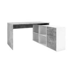 Bureau d'angle London - Panneaux de particules - Décor béton structuré, blanc - 136 x 75 x 139 cm AUCUNE