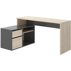 Bureau d'angle reversible 1 tiroir + 1 porte - Décor chene et gris - L 139 x P 92  x H 75 cm - ROX AUCUNE