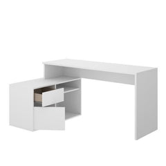 Bureau d'angle reversible 1 tiroir + 1 porte - Blanc - L 139 x P 92  x H 75 cm - ROX AUCUNE