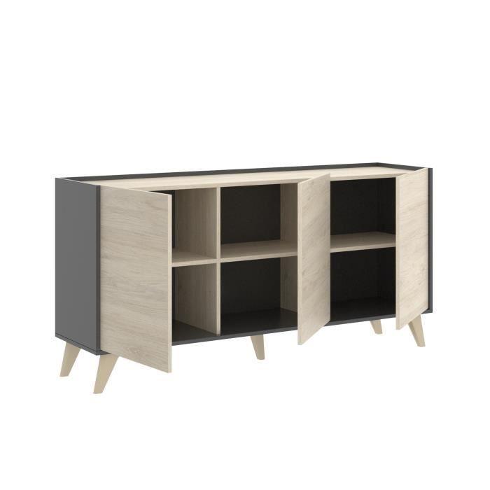 Ensemble meuble TV table basse buffet KOLN- Mélaminé - Style scandinave - Chene naturel et graphite AUCUNE