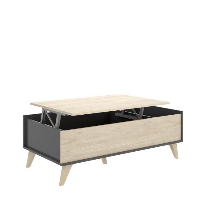 Ensemble meuble TV table basse buffet KOLN- Mélaminé - Style scandinave - Chene naturel et graphite AUCUNE