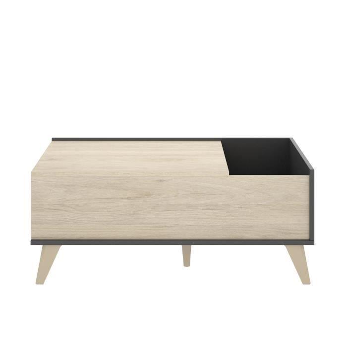 Ensemble meuble TV table basse buffet KOLN- Mélaminé - Style scandinave - Chene naturel et graphite AUCUNE