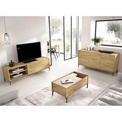 Ensemble salon Meuble TV 155cm + Buffet 3 portes 155 cm + Table basse relevable - Mélamine -Chene Artisan - Ness AUCUNE