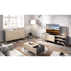 Ensemble meuble TV table basse buffet NESS - Mélaminé - Style scandinave - Chene naturel et graphite AUCUNE
