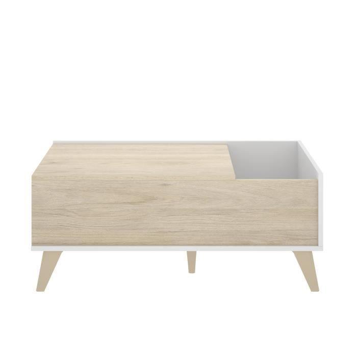 Ensemble salon NESS : Meuble TV + Table basse relevable - Mélaminé - Décor chene clair et blanc AUCUNE