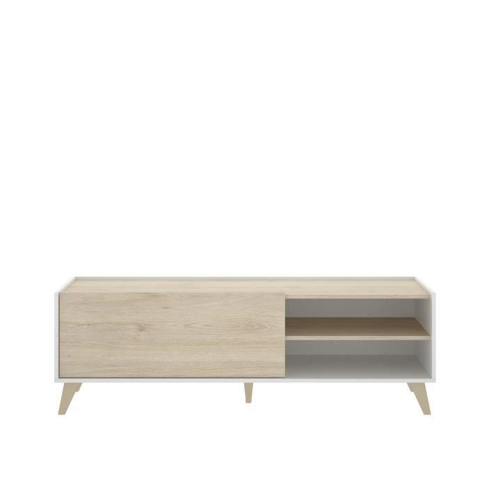 Ensemble salon NESS : Meuble TV + Table basse relevable - Mélaminé - Décor chene clair et blanc AUCUNE