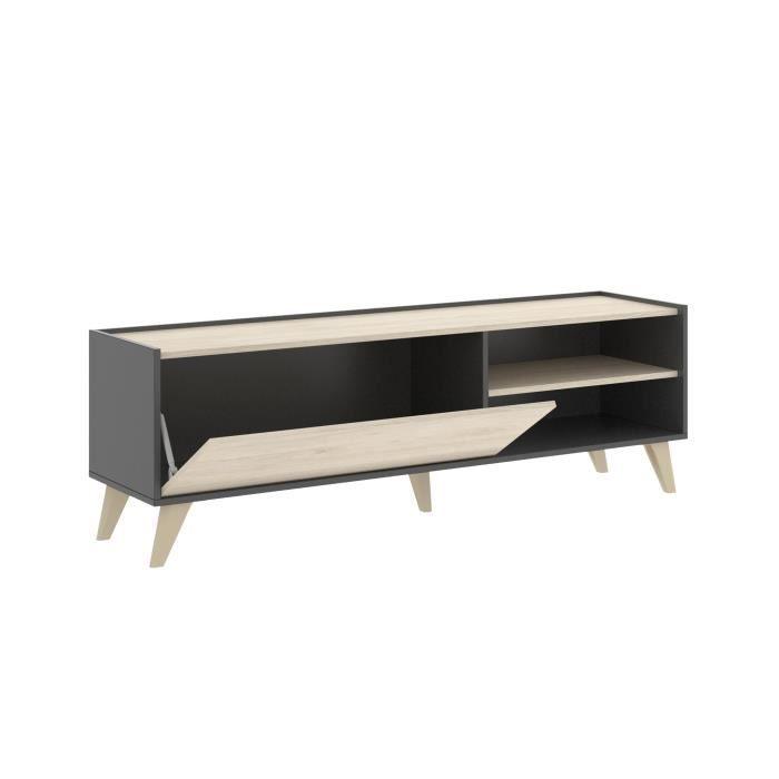 Ensemble salon NESS : Meuble TV + Table basse relevable - Mélaminé - Décor chene et anthracite AUCUNE