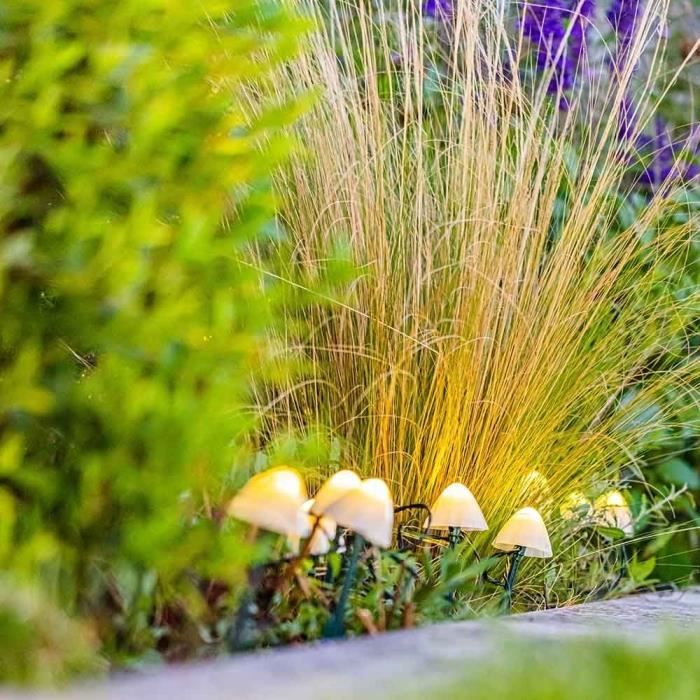 10 mini - champignons lumineux solaires a piquer - LUMISKY - CHAMPY - 3.8 m - Balisage allée - LED blanc chaud - Paloma Tech