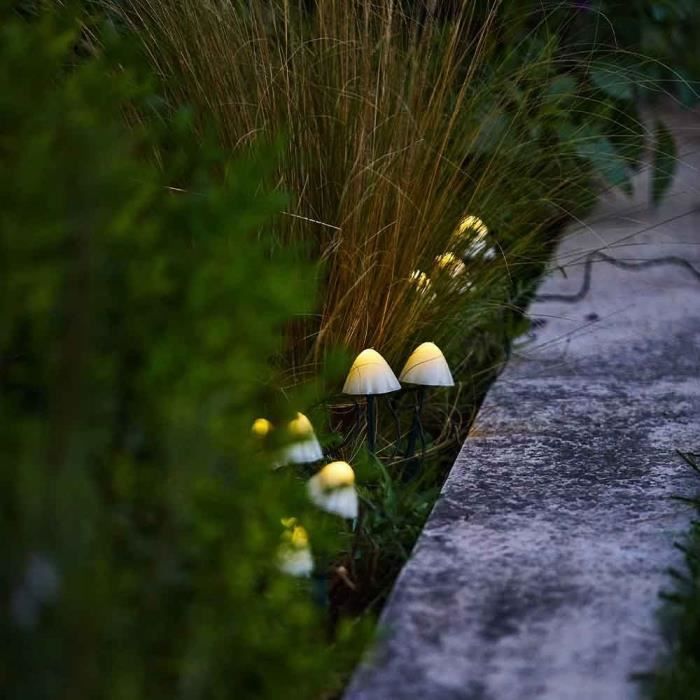 10 mini - champignons lumineux solaires a piquer - LUMISKY - CHAMPY - 3.8 m - Balisage allée - LED blanc chaud - Paloma Tech