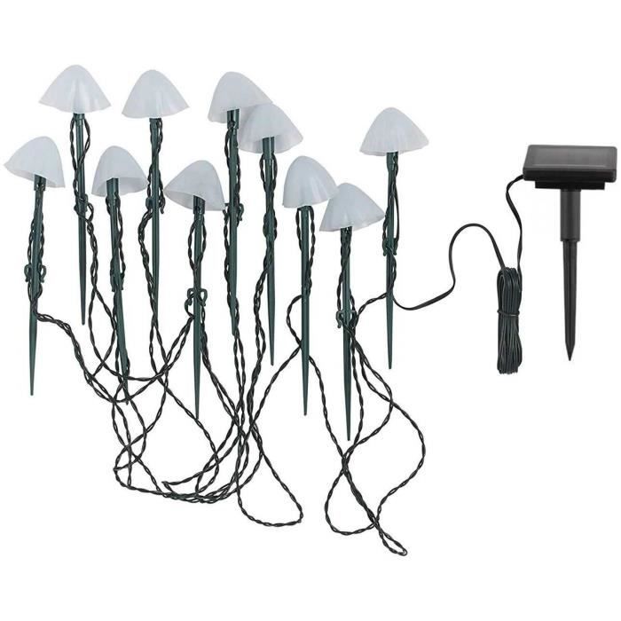 10 mini - champignons lumineux solaires a piquer - LUMISKY - CHAMPY - 3.8 m - Balisage allée - LED blanc chaud - Paloma Tech