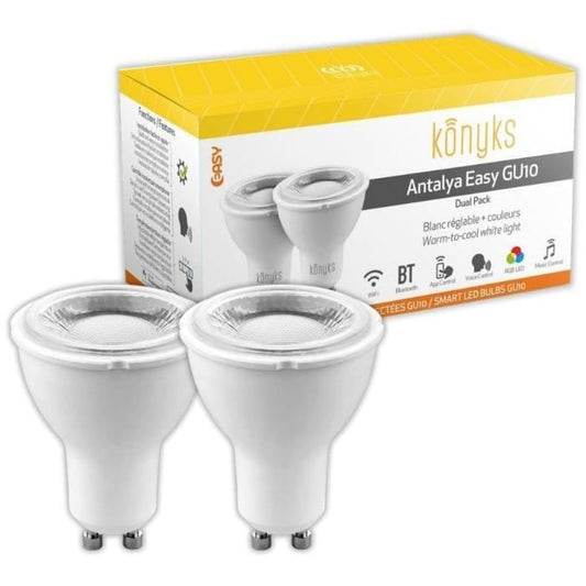 2 Ampoules connectées Wi-Fi + BT GU10 Couleurs RGB + Blanc réglable 5W - Konyks Antalya Easy GU10 Dual Pack