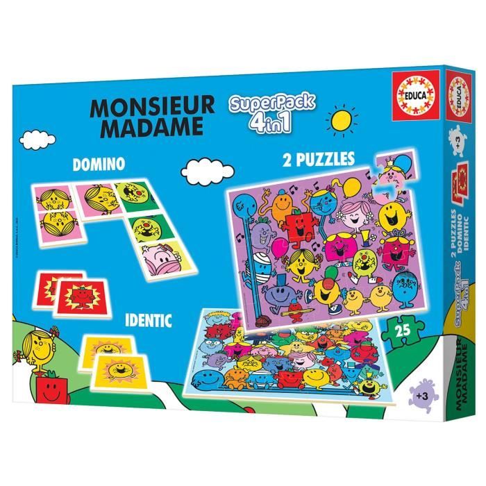 2 jeux éducatifs basiques et 2 puzzles - EDUCA - Educa Superpack Monsieur Madame