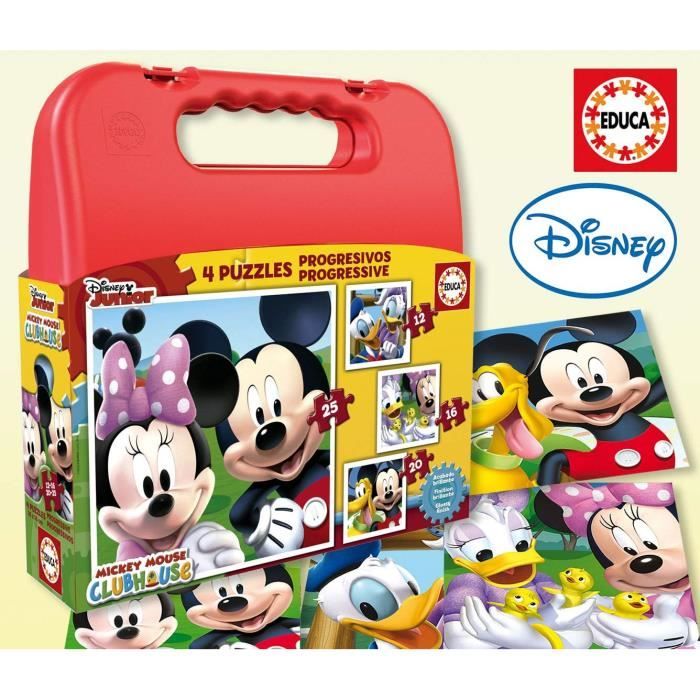 4 puzzles progressifs - EDUCA - Malette Puzzles Progressifs Mickey (12-16-20-25)