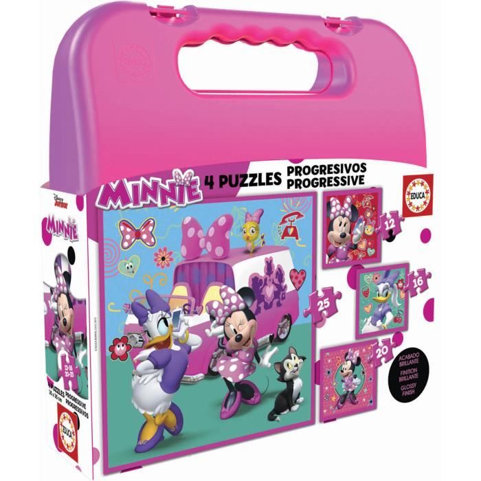 4 puzzles progressifs - EDUCA - Malette Puzzles Progressifs Minnie & The Happy Helpers (12-16-20-25)