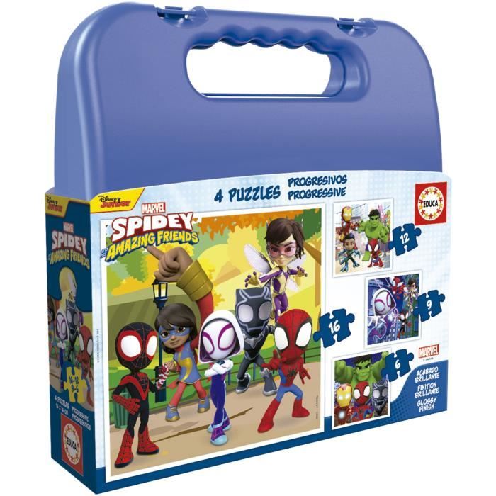 4 puzzles progressifs - EDUCA - Malette Puzzles Progressifs Spidey & His Amazing Friends 6-9-12-16