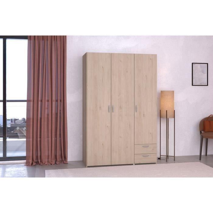 Armoire VARIA - Décor chene et blanc - 3 portes - 2 tiroirs - 120,3 x 185 x 51,3 PARISOT