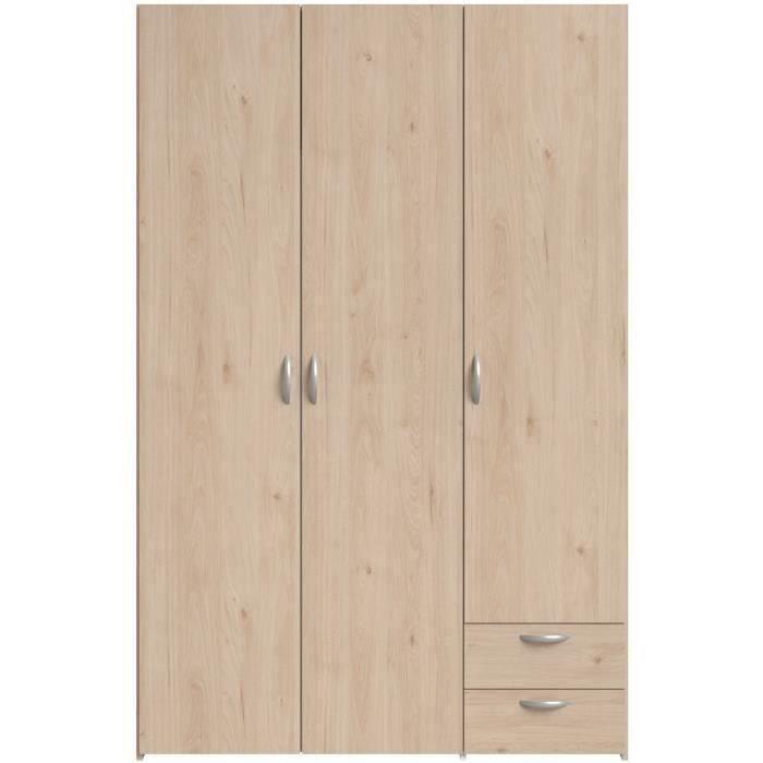 Armoire VARIA - Décor chene et blanc - 3 portes - 2 tiroirs - 120,3 x 185 x 51,3 PARISOT