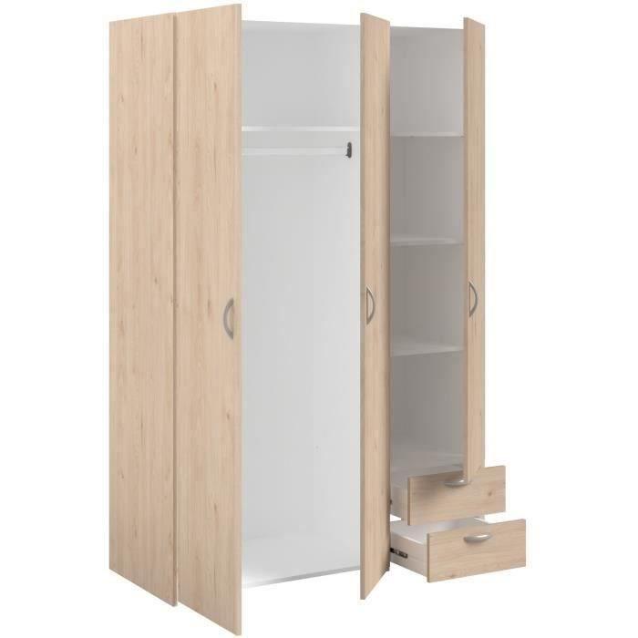 Armoire VARIA - Décor chene et blanc - 3 portes - 2 tiroirs - 120,3 x 185 x 51,3 PARISOT