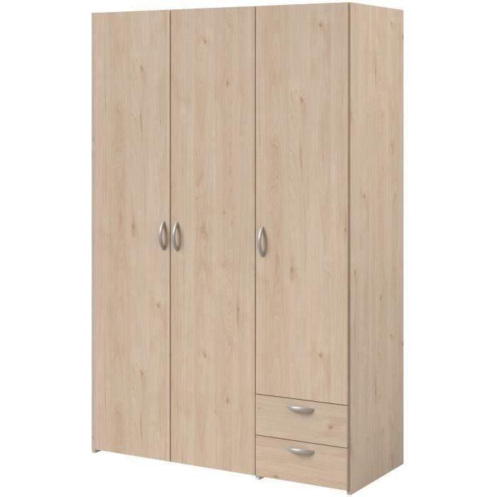 Armoire VARIA - Décor chene et blanc - 3 portes - 2 tiroirs - 120,3 x 185 x 51,3 PARISOT