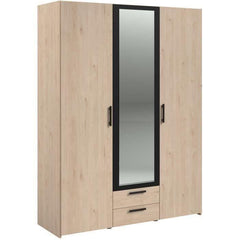 Armoire - Panneau de particules - Décor chene et noir - 3 portes centrales - Essentiel - Chambre - 150.3x200x51.7cm PARISOT