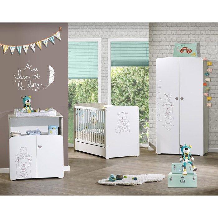 Armoire bébé Teddy - Bois - Blanche - 2 portes - 175x85x56cm - Babyprice SAUTHON