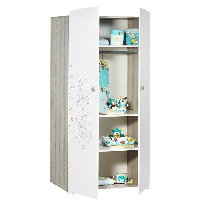 Armoire bébé Teddy - Bois - Blanche - 2 portes - 175x85x56cm - Babyprice SAUTHON