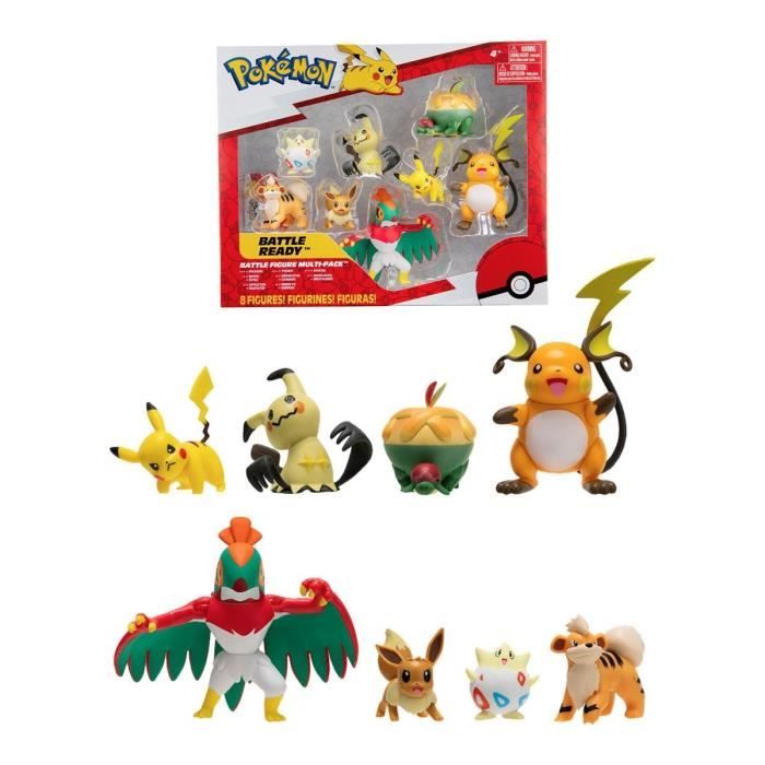 8 figurines Battle BANDAI - Pokémon - Pikachu Evoli Dratatin Togepi Caninos Mimiqui Raichu et Brutalibré