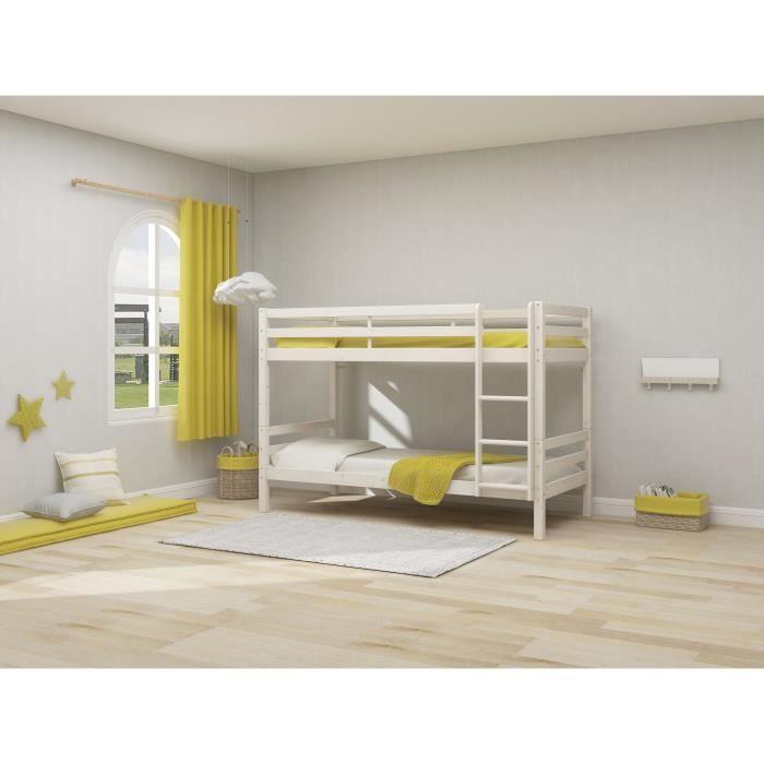 Lits superposés séparables enfant - 2x90x190 cm - Pin massif blanchi - Sommier inclus - ANDO AUCUNE