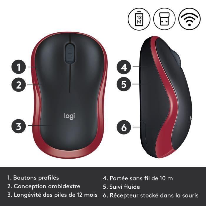 Souris sans fil - LOGITECH - M185 - Optique - Rouge LOGITECH