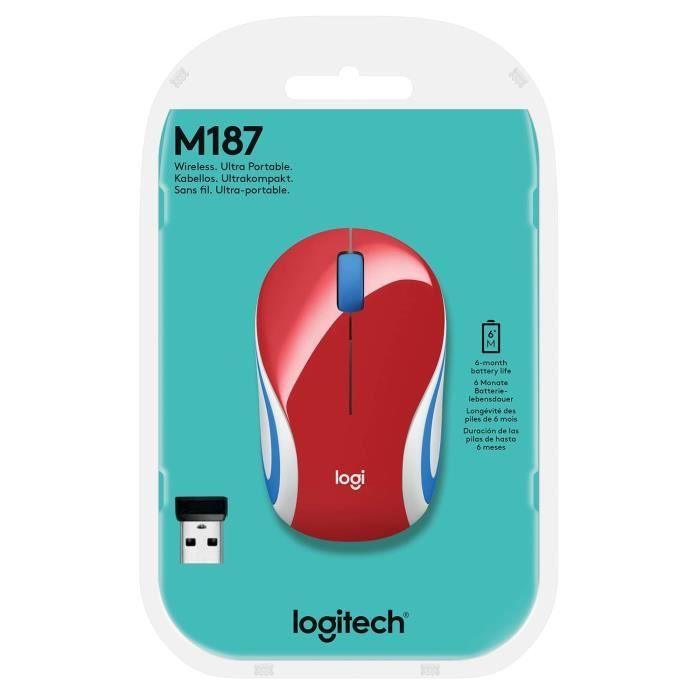LOGITECH - Souris mini sans fil optique M187  - Rouge LOGITECH