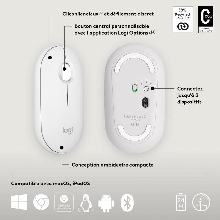 LOGITECH - Souris sans fil - Pebble Mouse 2 M350s - Blanc - (910-007013) LOGITECH