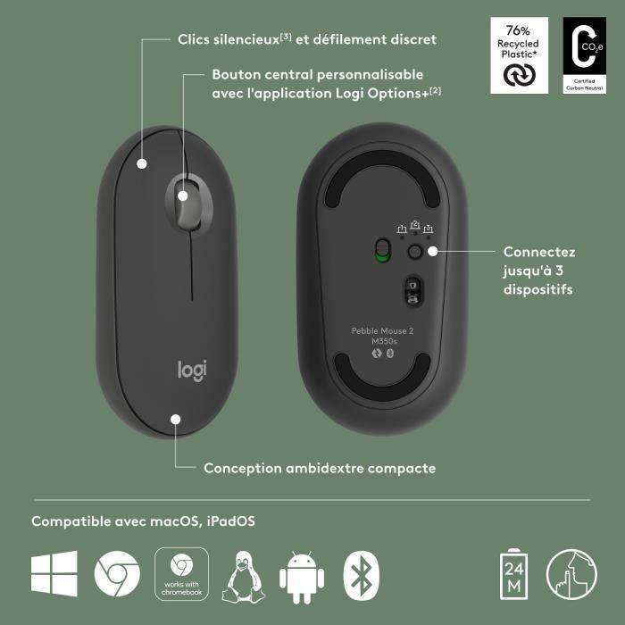 LOGITECH - Souris sans fil - Pebble Mouse 2 M350s - Graphite - (910-007015) LOGITECH