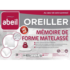 ABEIL Lot de 2 Oreillers a mémoire de forme matelassés- 60x60 cm - Blanc ABEIL