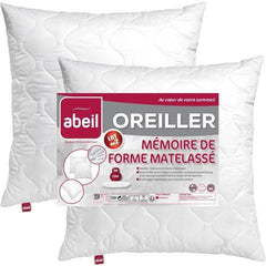 ABEIL Lot de 2 Oreillers a mémoire de forme matelassés- 60x60 cm - Blanc ABEIL