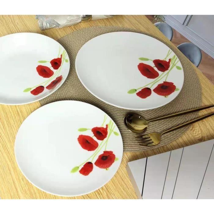 Service de Table 18 pieces en porcelaine Coquelicot rouge et blanc ABC CARPET & HOME