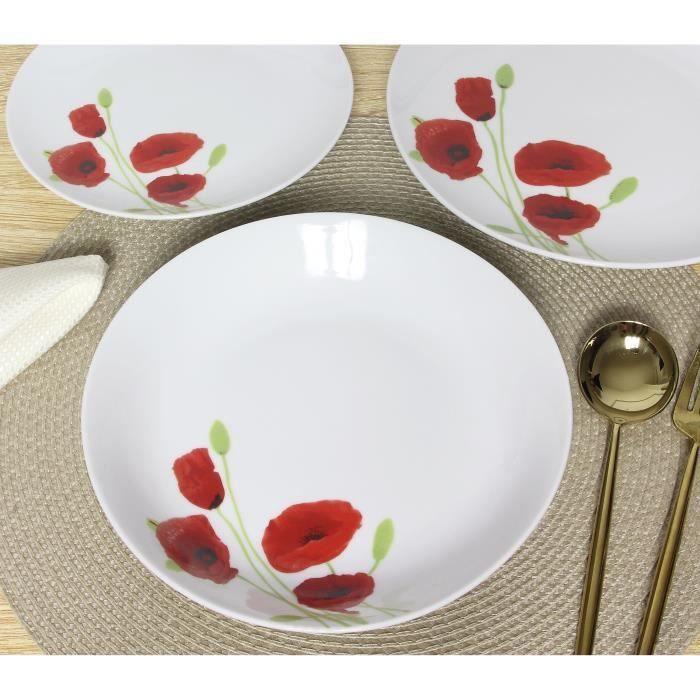 Service de Table 18 pieces en porcelaine Coquelicot rouge et blanc ABC CARPET & HOME
