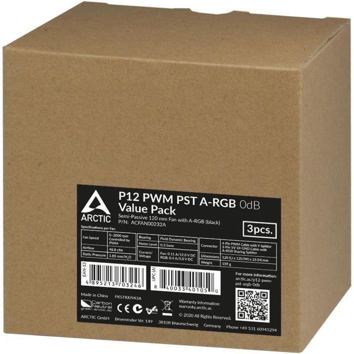 Ventilateur PC - ARCTIC - P12 PWM PST ARGB Noir (PACK 3) (ACFAN00232A) ARCTIC