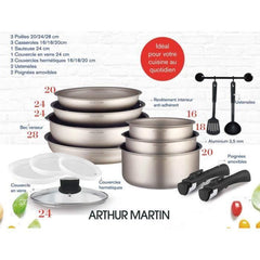 Batterie de cuisine Arthur Martin AM133CH 15 pieces - Aluminium - Poignée amovible - Tous feux dont induction ARTHUR MARTIN