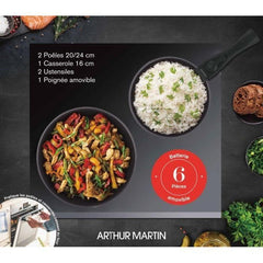 Batterie de cuisine - Tous feux dont induction - Arthur Martin - AM9582 - Aluminium - Anti-adhésif - 6 pieces - Poignée amovible ARTHUR MARTIN