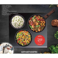 Batterie de cuisine - Tous feux dont induction - Arthur Martin - AM0530 - Aluminium - Anti-adhésif - 20 pieces - Poignée amovible ARTHUR MARTIN