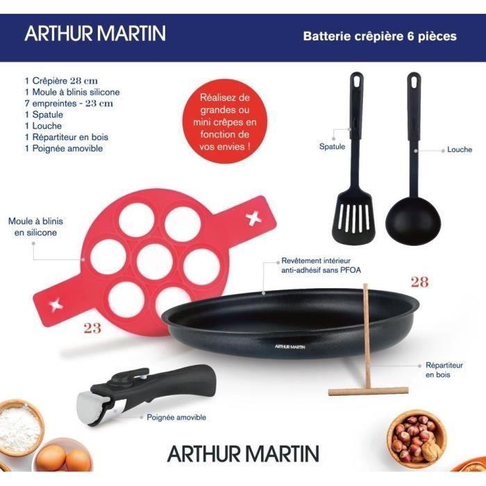 Crepiere - Arthur Martin AM5563 6 pieces - 28 cm - Aluminium - Poignée amovible - Tous feux dont induction ARTHUR MARTIN