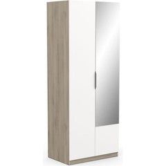 Armoire GHOST - Décor chene kronberg et blanc mat - 2 Portes + 1 miroir - L.79,4 x P.51,1 x H. 203 cm - DEMEYERE DEMEYERE