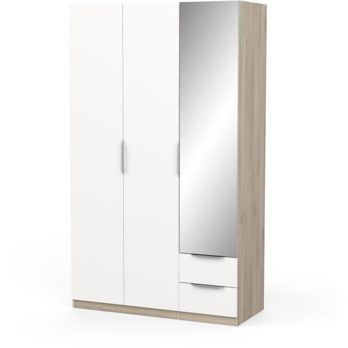 Armoire GHOST - Décor chene kronberg et blanc mat - 3 Portes + 2 Tiroirs + 1 miroir - L.119,4 x P.51,1 x H.203 cm - DEMEYERE DEMEYERE