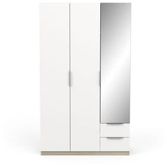 Armoire GHOST - Décor chene kronberg et blanc mat - 3 Portes + 2 Tiroirs + 1 miroir - L.119,4 x P.51,1 x H.203 cm - DEMEYERE DEMEYERE