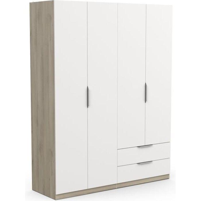 Armoire GHOST - Décor chene kronberg et blanc mat - 4 Portes + 2 Tiroirs - L.157,3 x P.51,1 x H.203 cm - DEMEYERE DEMEYERE