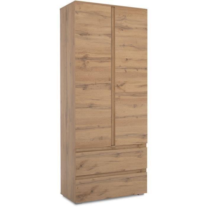 Armoire IMAGE 7 - Décor chene - 2 portes + 2 tiroirs - L80 x H191 x P40 cm AUCUNE