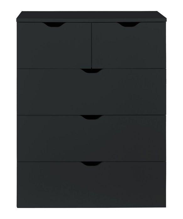 Commode BASIX - 5 tiroirs - Noir Mat - L80 x P40 x H101 cm TRENDTEAM