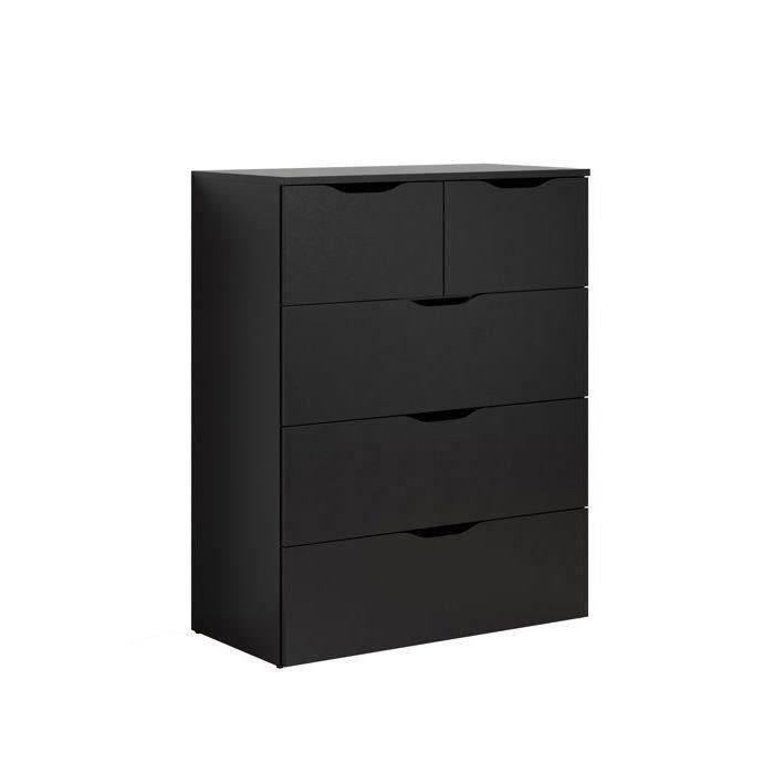 Commode BASIX - 5 tiroirs - Noir Mat - L80 x P40 x H101 cm TRENDTEAM