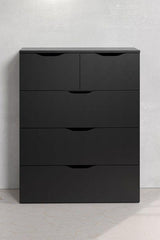 Commode BASIX - 5 tiroirs - Noir Mat - L80 x P40 x H101 cm TRENDTEAM